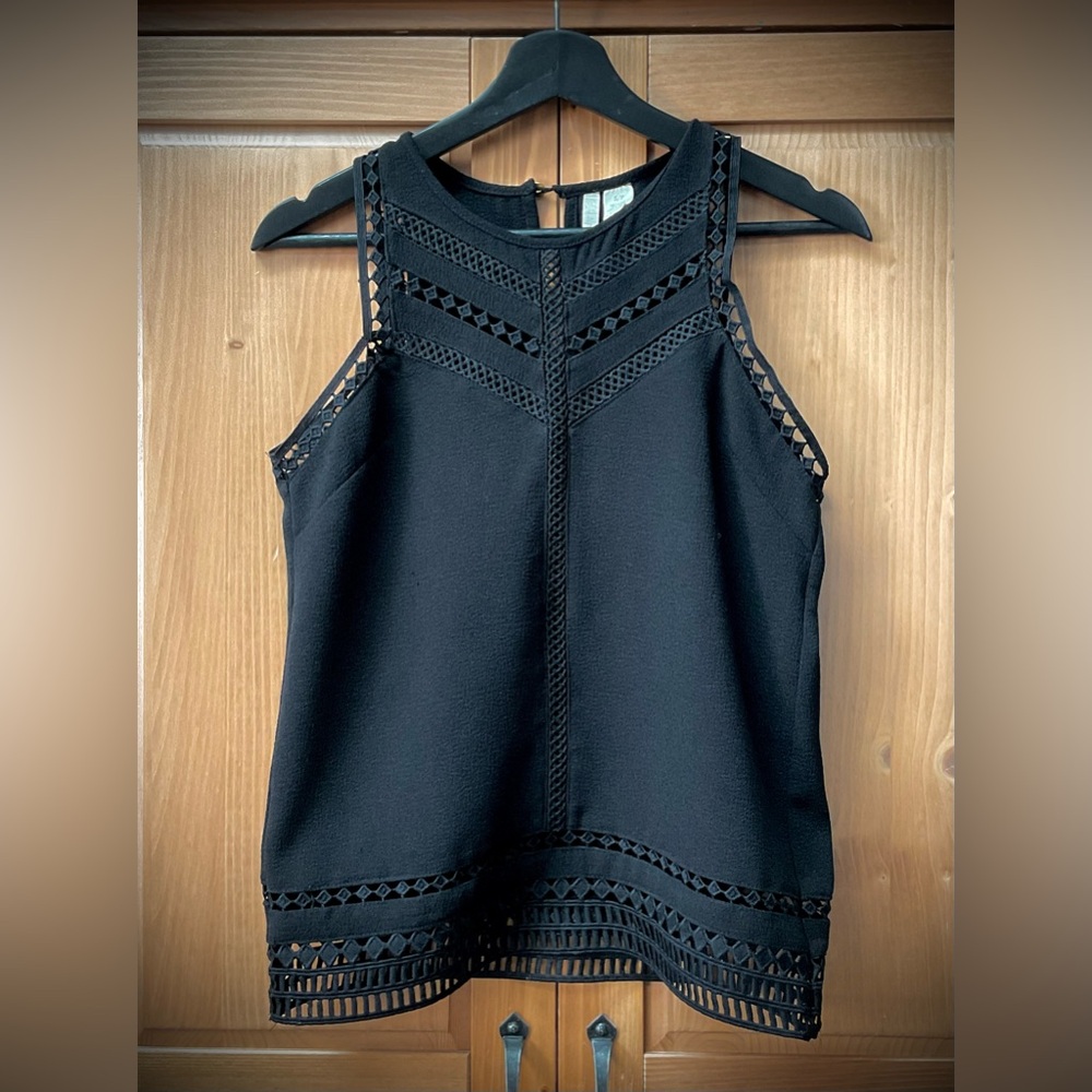Japna Black Crepe top with Open Latticework
